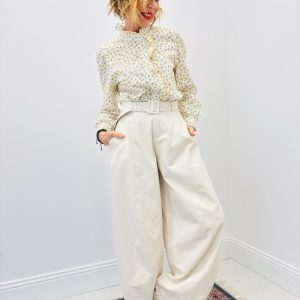 Pantalon Coupe Barrel Taille Haute Ceinturé