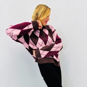 Polo Pull Motif Argyle BURLINGTON – Style Rétro-Chic & Confort Douillet