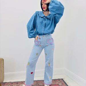 Jean Wide Leg Vichy Brodé – Esprit Fun & Créatif