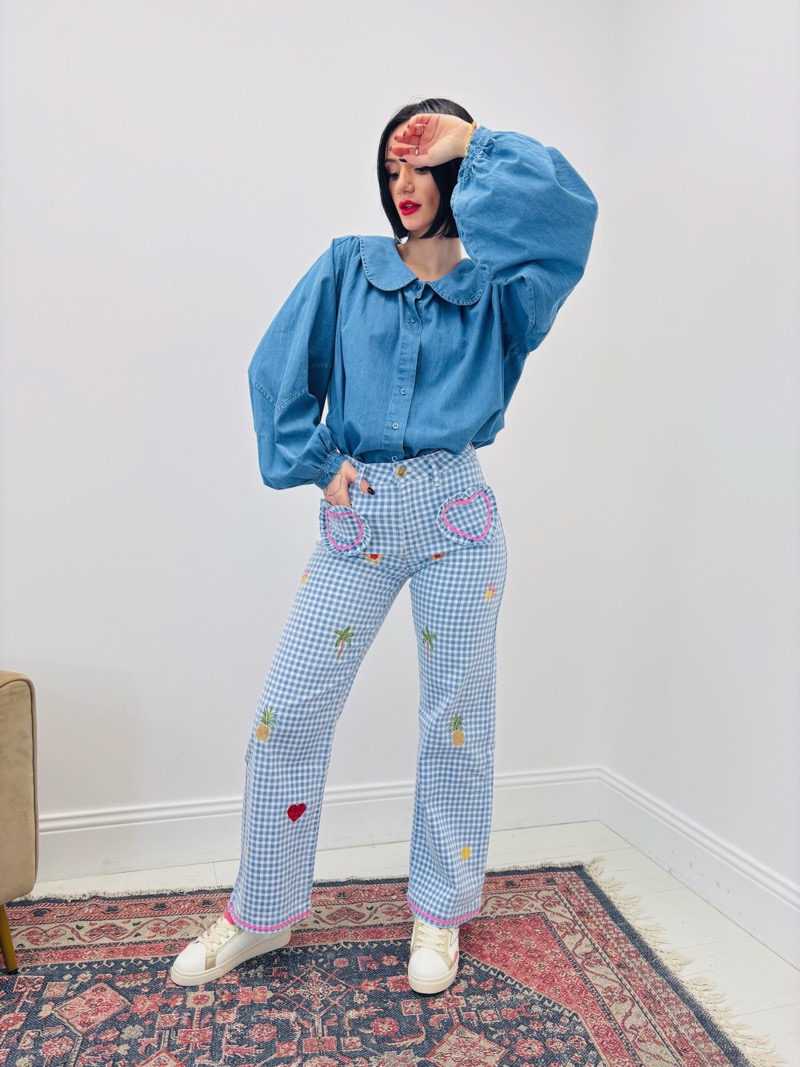 Jean Wide Leg Vichy Brodé – Esprit Fun & Créatif – Image 2