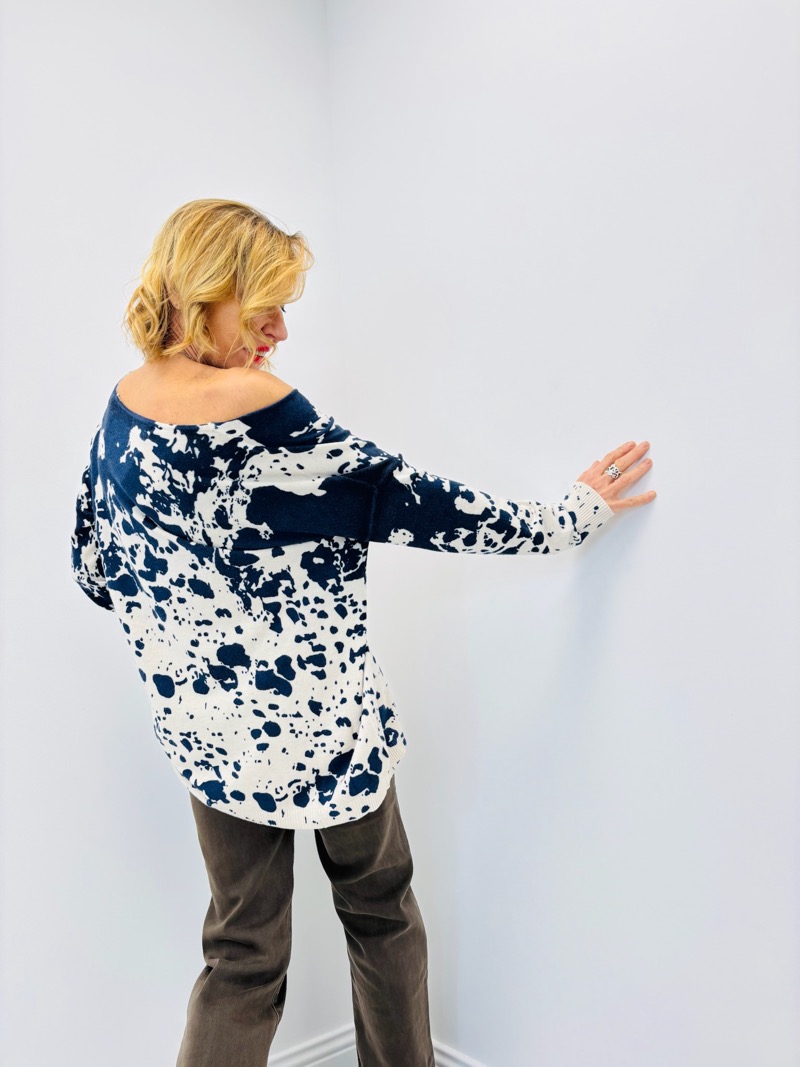 Pull Oversize Tacheté Bleu Marine – Viscose & Modal Ultra Doux - Image 5