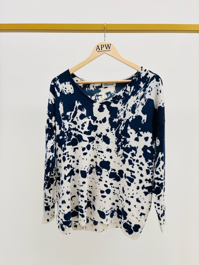 Pull Oversize Tacheté Bleu Marine – Viscose & Modal Ultra Doux - Image 3