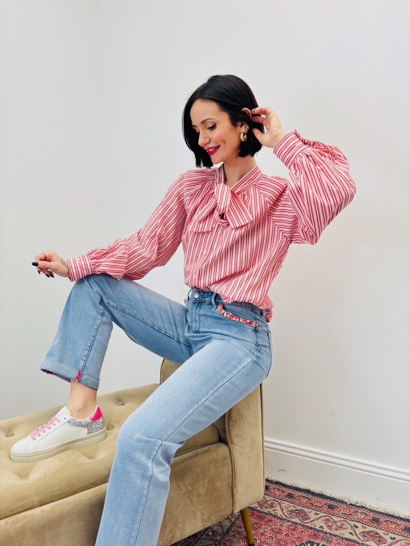 Chemise Lavallière Rayée en Coton – Élégance Féminine & Intemporelle