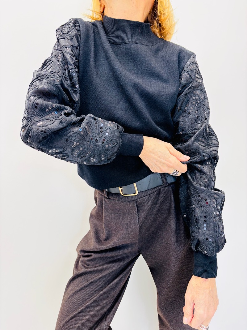 Pull Manches Sequins – Élégance Lumineuse & Confort Moderne – Image 2