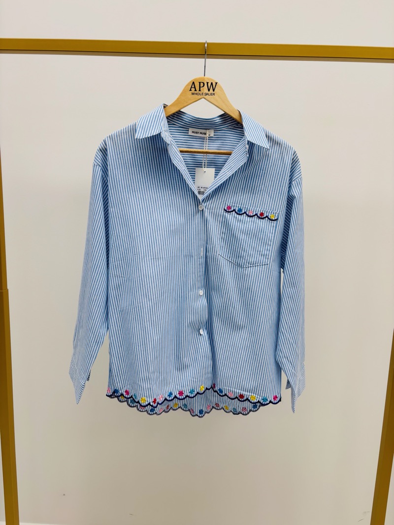 Chemise Rayée En Coton À Broderies Florales Et Finition Festonnée – Image 3