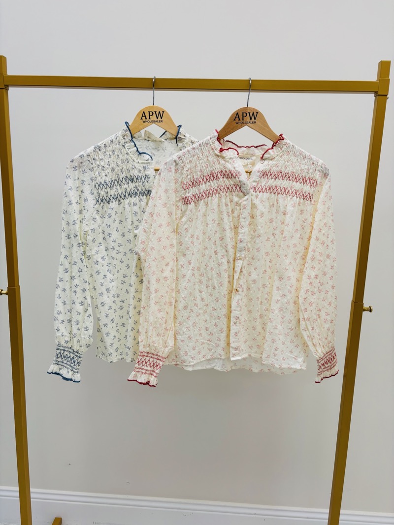 Chemise En Coton Imprimé À Smocks Brodés Et Col Volanté - Image 3