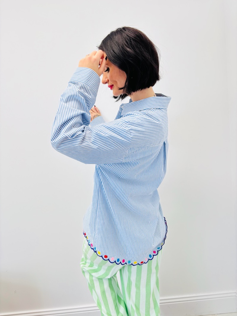 Chemise Rayée En Coton À Broderies Florales Et Finition Festonnée – Image 6