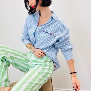 Chemise Rayée En Coton À Broderies Florales Et Finition Festonnée