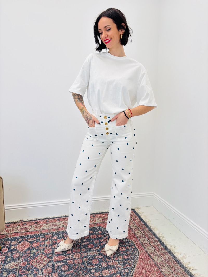 Jean Coupe Wide Leg À Pois Taille Haute – Image 7