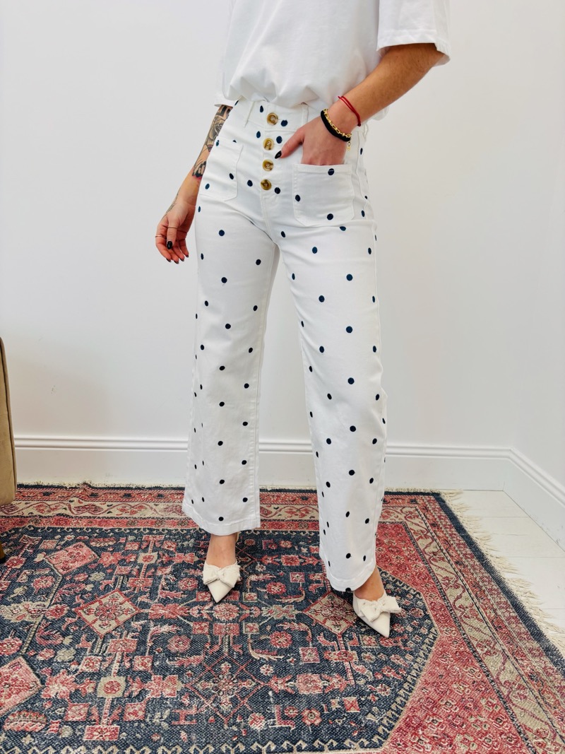 Jean Coupe Wide Leg À Pois Taille Haute – Image 8