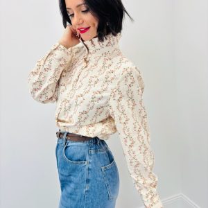 Chemise En Coton Imprimé À Col Victorien Romantique