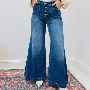 Jean Coupe Flared Taille Haute Boutonné