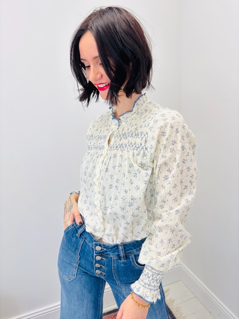 Chemise En Coton Imprimé À Smocks Brodés Et Col Volanté - Image 8