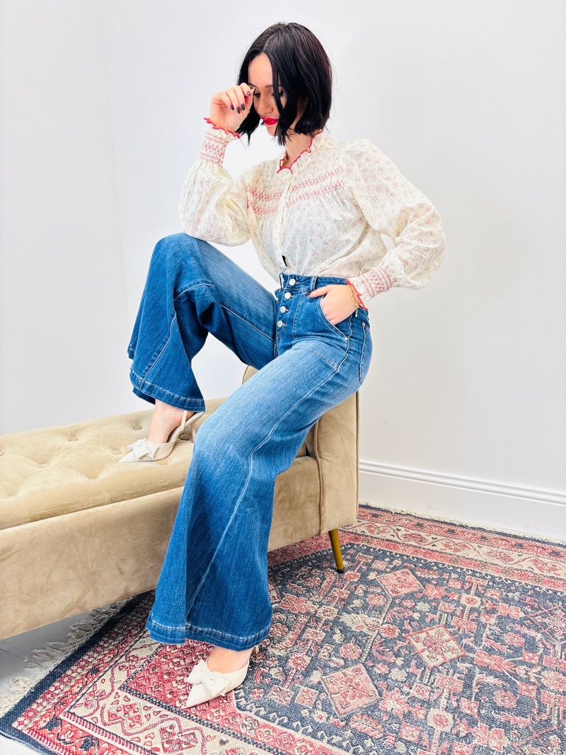 Chemise En Coton Imprimé À Smocks Brodés Et Col Volanté - Image 4