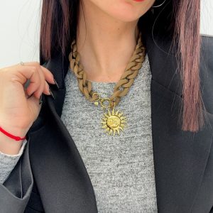 Collier Chaîne épaisse Colorée pendentif soleil doré