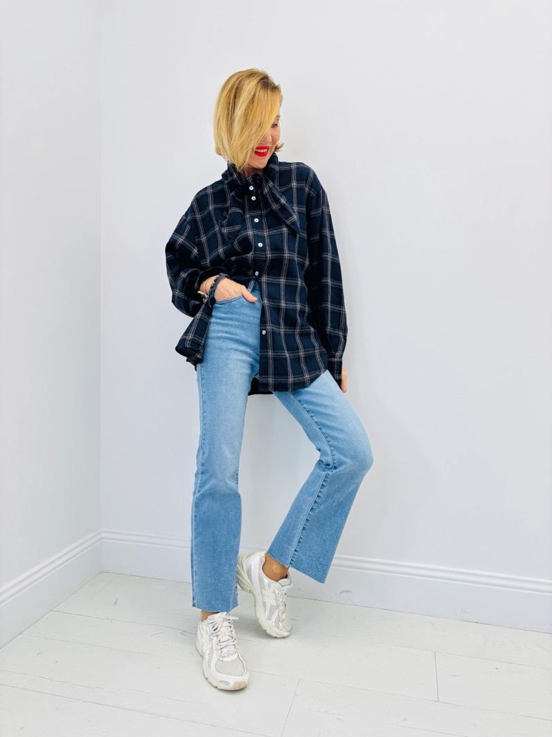 Chemise à Carreaux Col Nœud – Esprit Décontracté Chic & Volume Confortable – Image 7