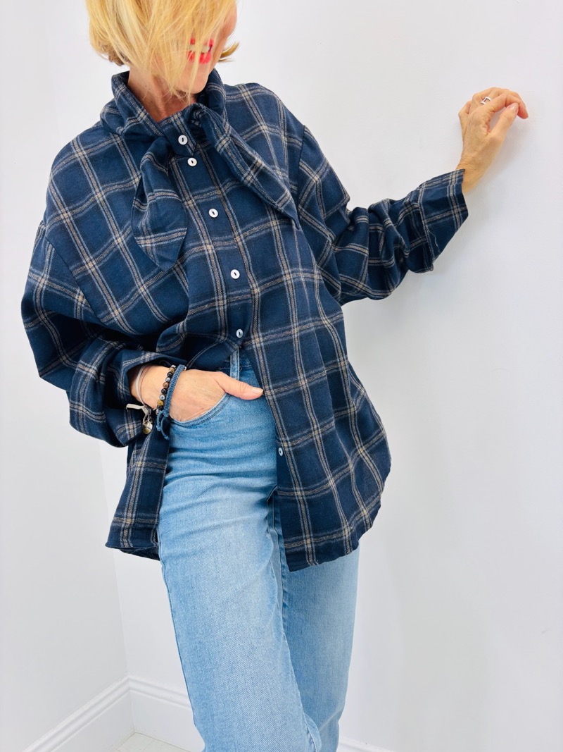 Chemise à Carreaux Col Nœud – Esprit Décontracté Chic & Volume Confortable – Image 9