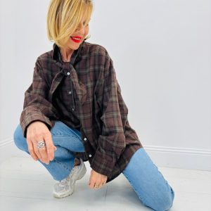 Chemise à Carreaux Col Nœud – Esprit Décontracté Chic & Volume Confortable