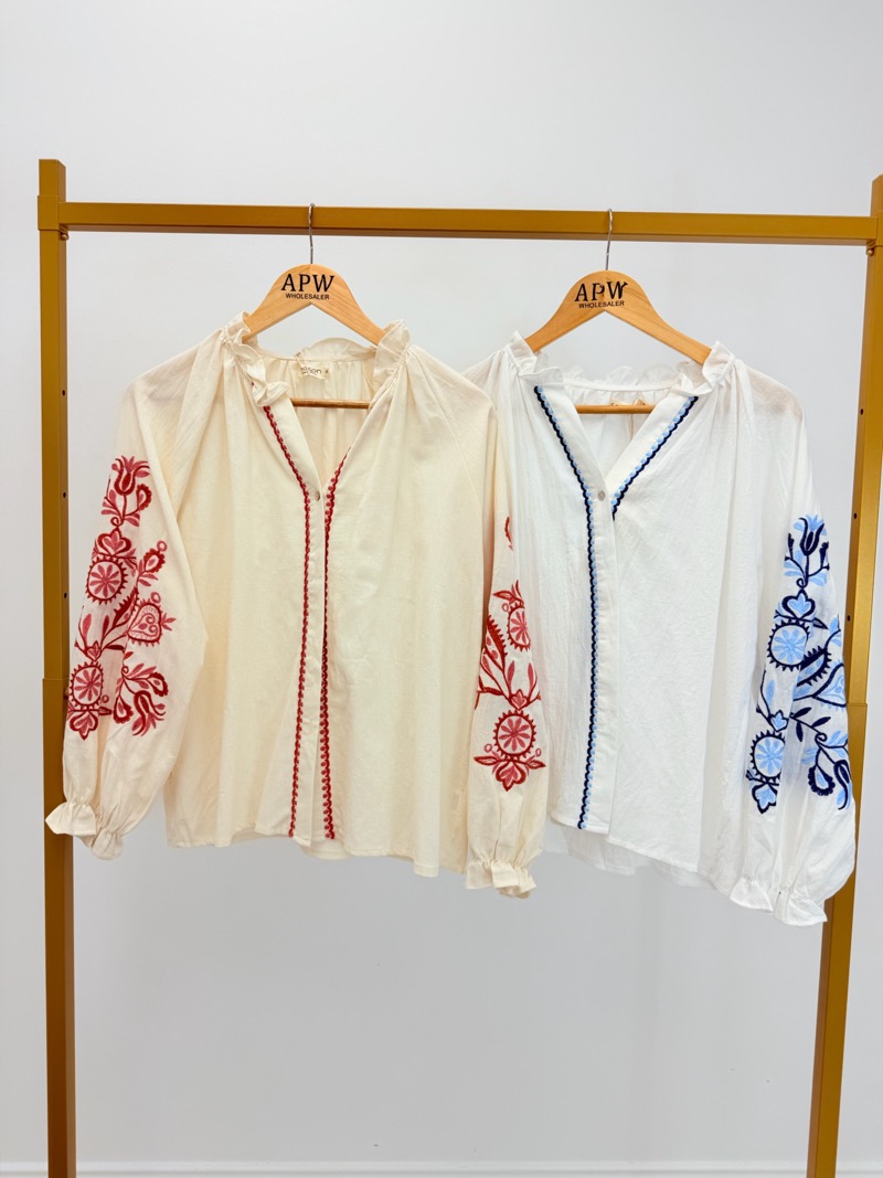 Chemise Brodée En Coton À Manches Bouffantes – Image 3