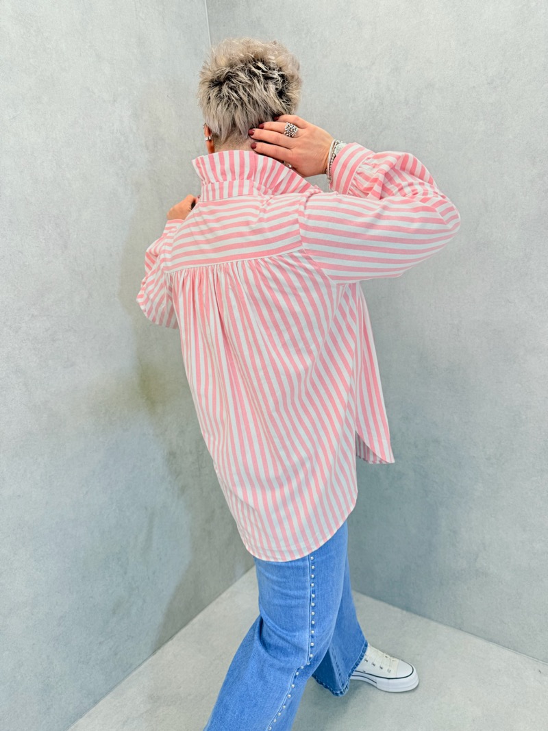 Chemise rayée rose et blanche avec col volanté – Grande Taille – Fraîcheur et élégance féminine - Image 4