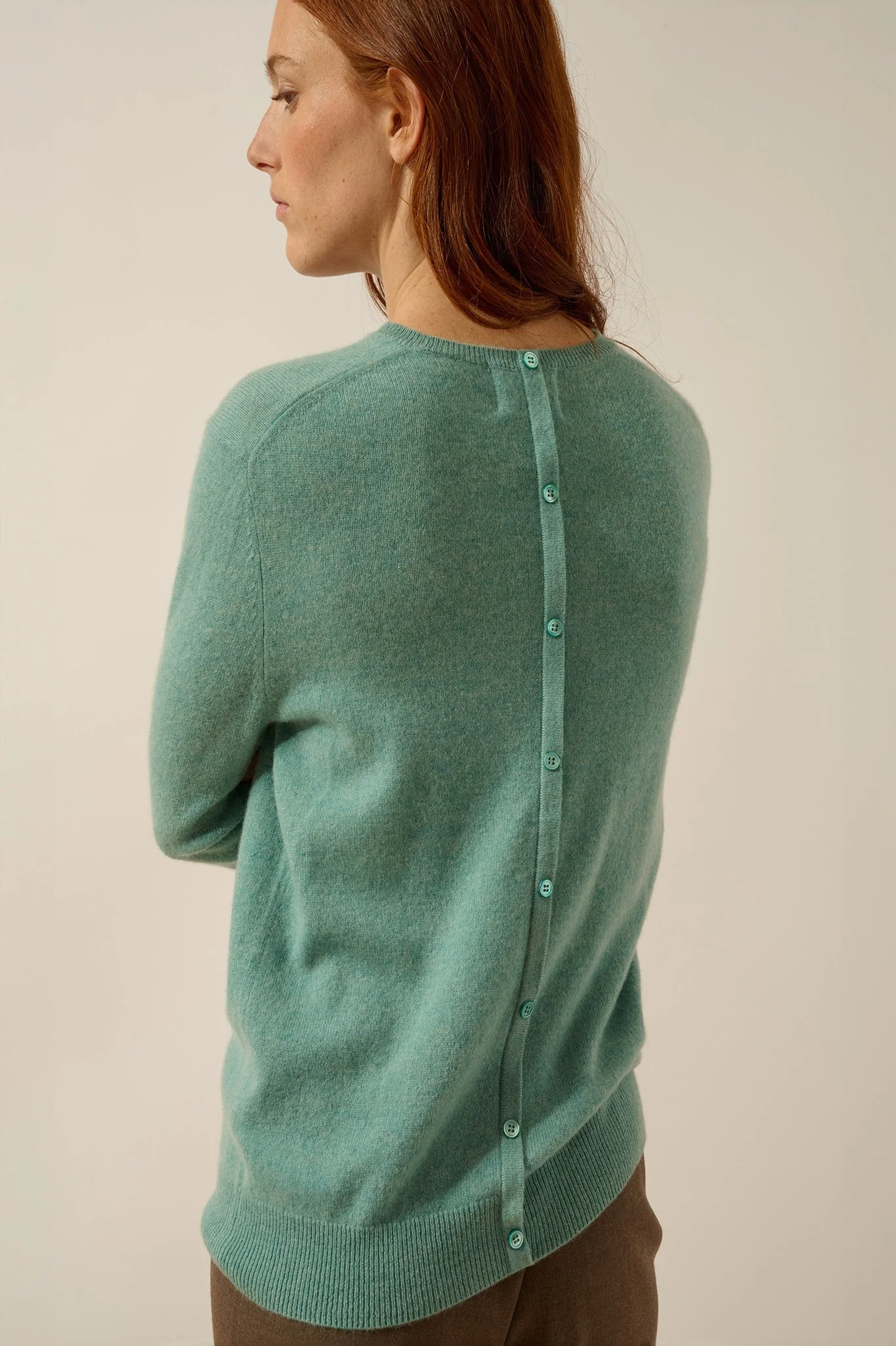 JANICE pull col rond vert chiné