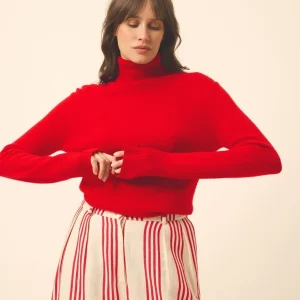 LEXIE pull col roulé rouge