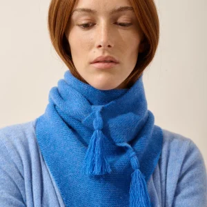 LIMA écharpe triangle avec franges 4 fils bleu électrique