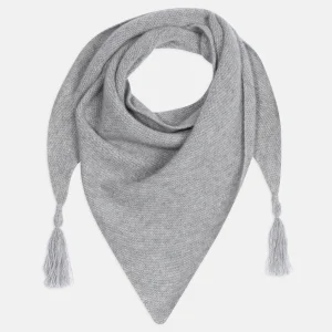 LIMA écharpe triangle avec franges 4 fils gris souris chiné