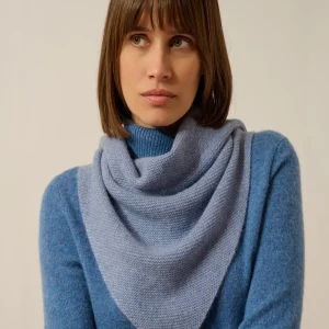 LIMA écharpe triangle avec franges 4 fils sky chiné