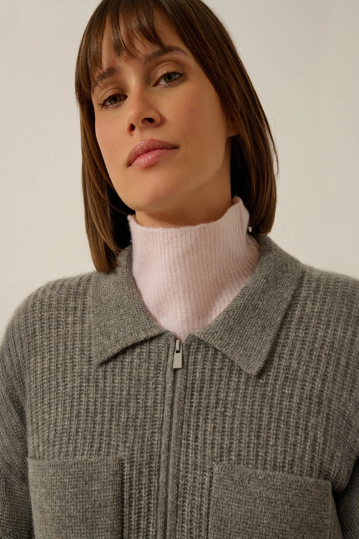 MARGARETHE veste courte zippée col chemise 4 fils flanelle chiné - Image 3