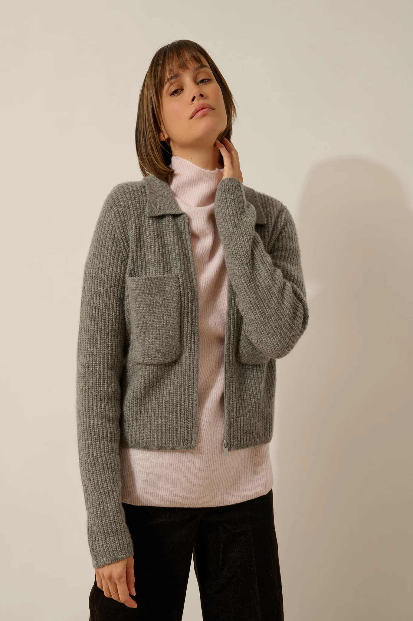 MARGARETHE veste courte zippée col chemise 4 fils flanelle chiné - Image 5