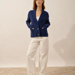 MILA veste boutonnée col châle bleu nuit