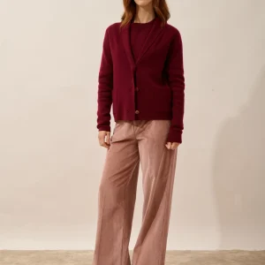 MILA veste boutonnée col châle bordeaux