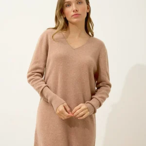 MILEYA robe col v camel chiné