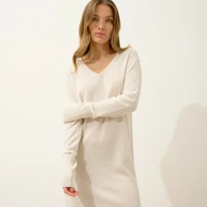MILEYA robe col v ivoire