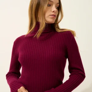 MIRAYA pull col roulé bordeaux