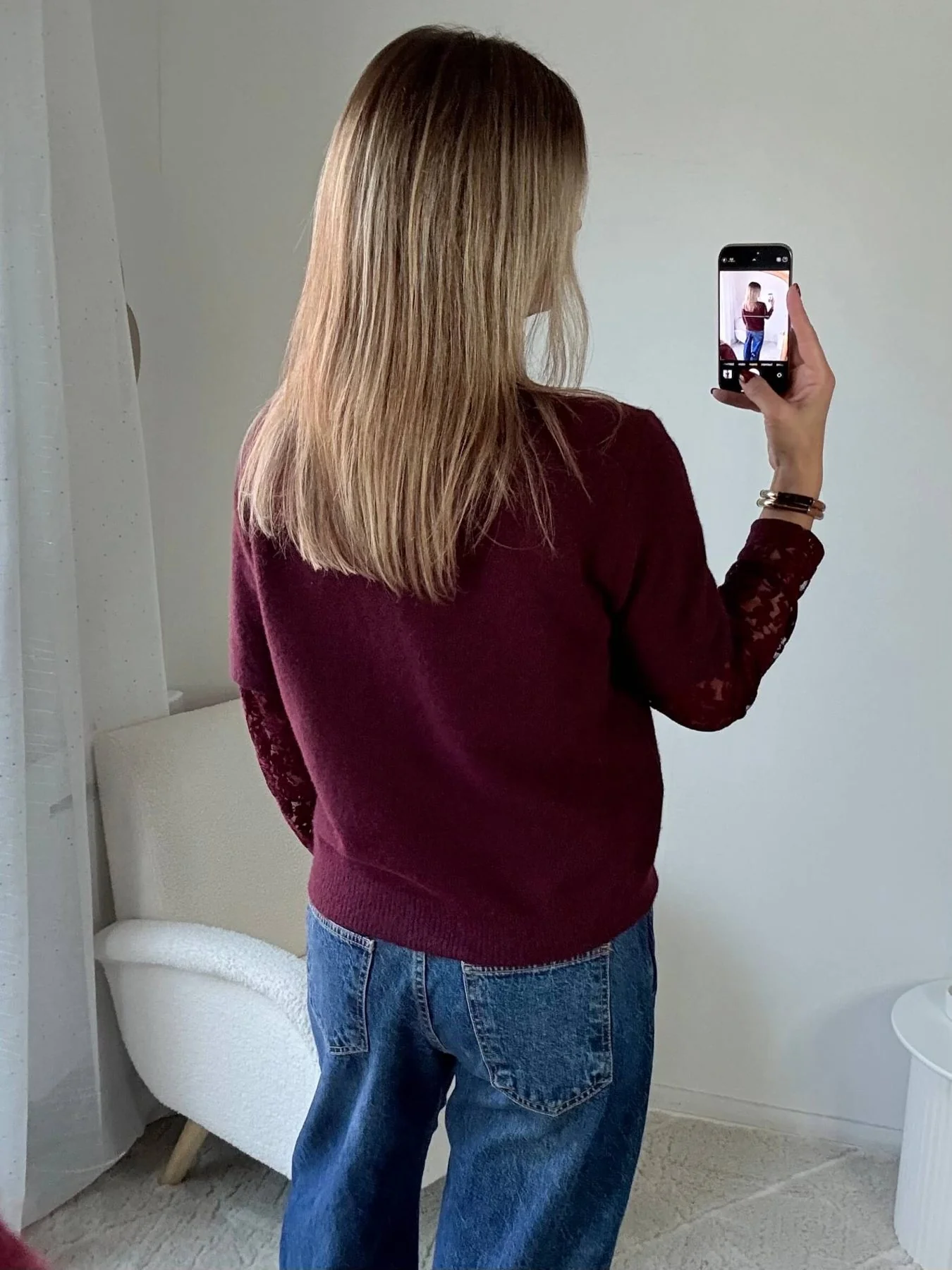 Pull manches dentelle bordeaux - Image 5