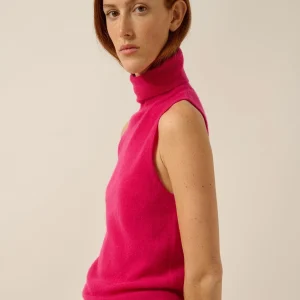 VIOLET pull col roulé fuchsia