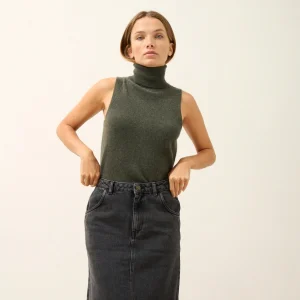 VIOLET pull col roulé kaki chiné