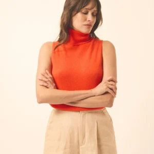 VIOLET pull col roulé orange