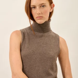 VIOLET pull col roulé taupe chiné