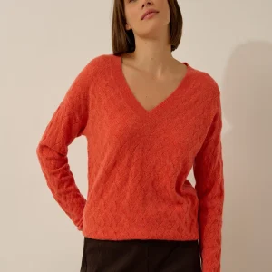 VIREON pull col v orange chiné