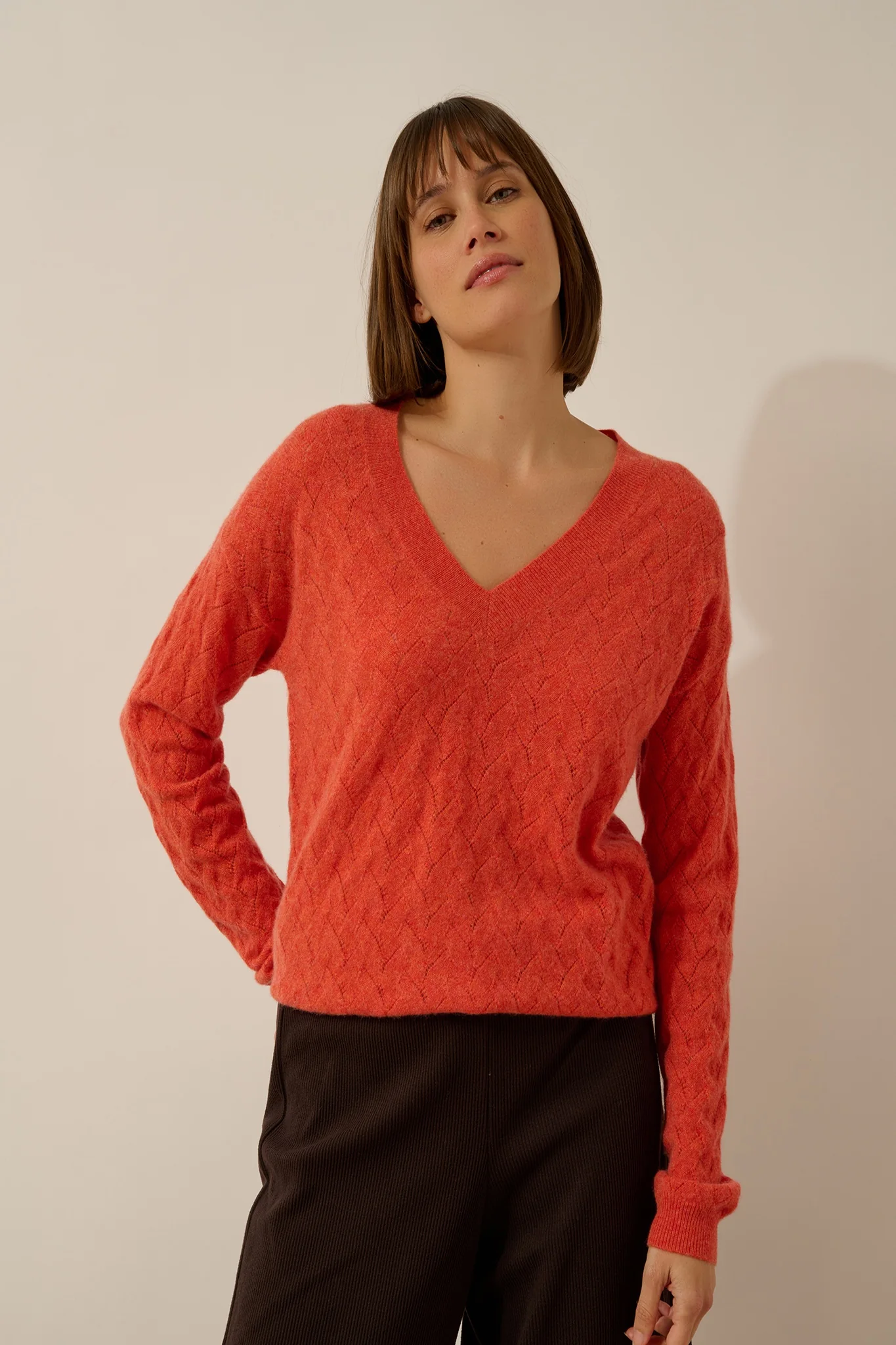 VIREON pull col v orange chiné – Image 2