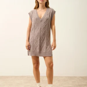 VIVENA pull col v sans manches 4 fils caribou chiné