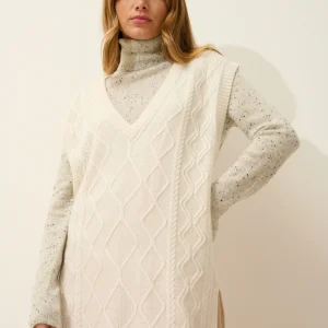 VIVENA pull col v sans manches 4 fils ivoire