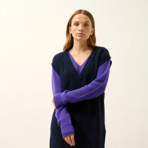 VIVENA pull col v sans manches 4 fils navy