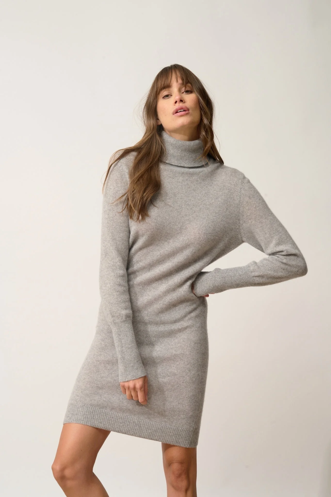 ZOELA robe col roulé gris souris chiné – Image 3