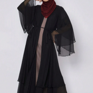 Caftan avec Cardigan Long – Double Mousseline & Élégance Décontractée