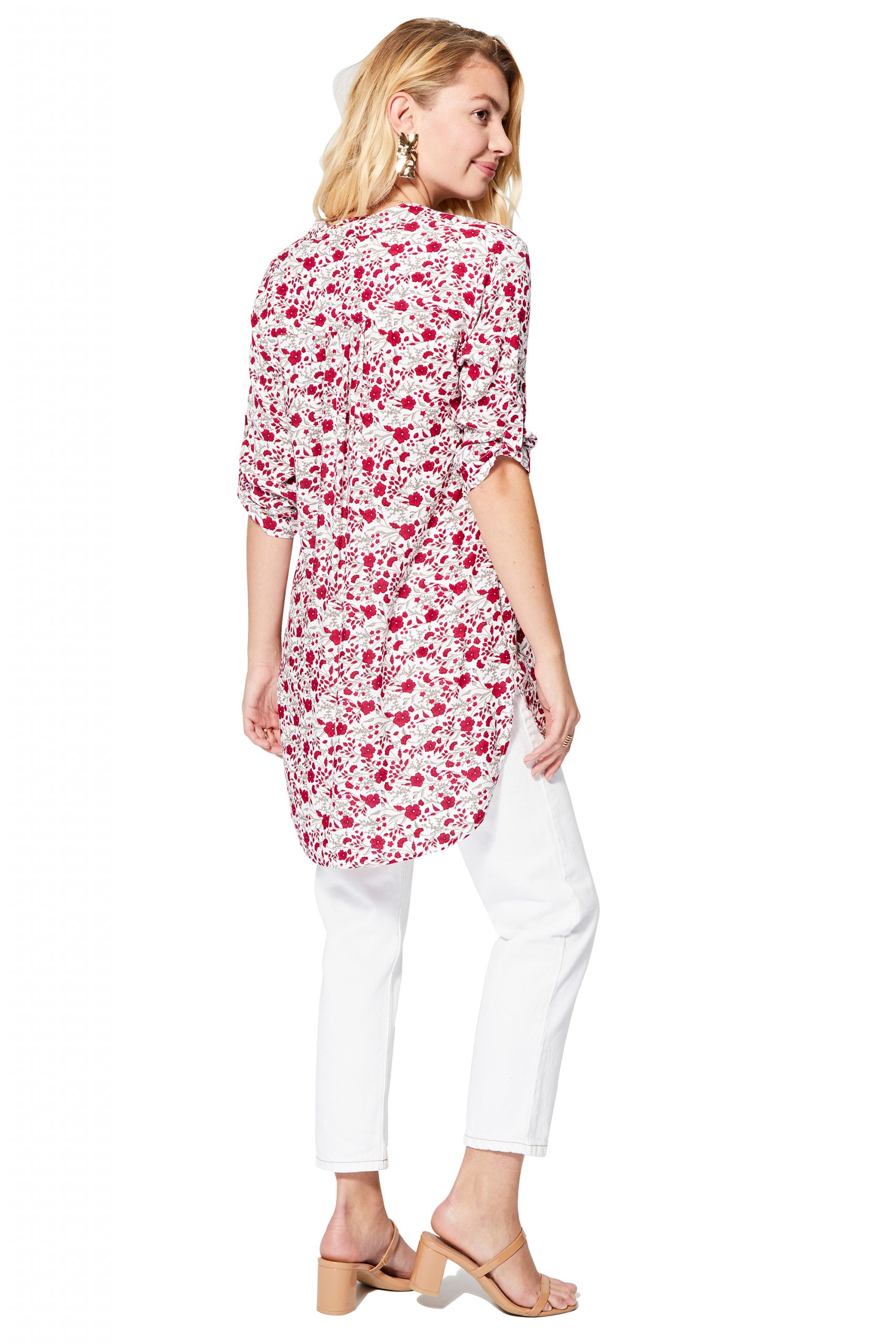 Blouse longue blanche à fleurs rouges – CHIPV0002B – Image 3