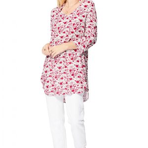 Blouse longue blanche à fleurs rouges – CHIPV0002B
